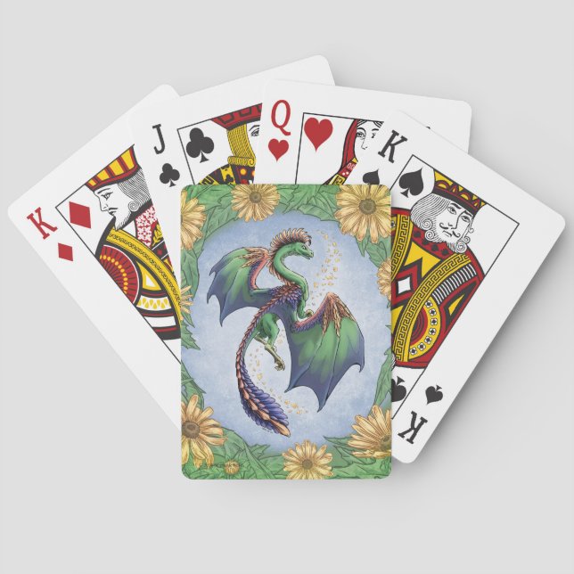 Green Dragon of Summer Nature Fantasy Art Playing Cards (Back)