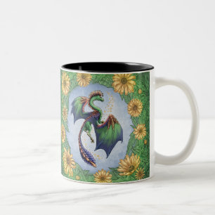 Green Dragon of Summer Nature Fantasy Art Two-Tone Coffee Mug