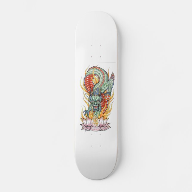 Green Dragon on a Flaming Lotus Skateboard (Front)