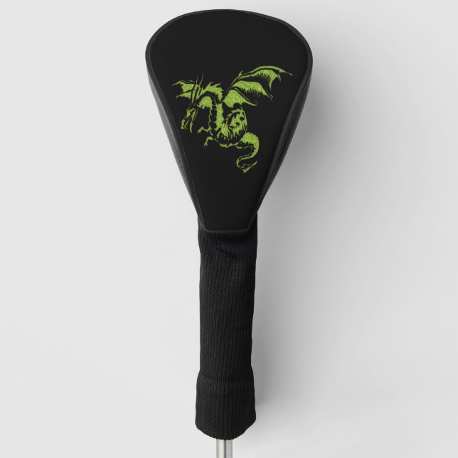 Green Dragon on Black Golf Head Cover (Front)