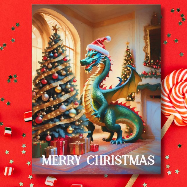 Green Dragon On Christmas Eve Holiday Postcard (Creator Uploaded)