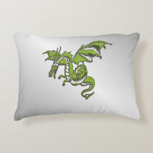 Green Dragon on Silver Decorative Cushion