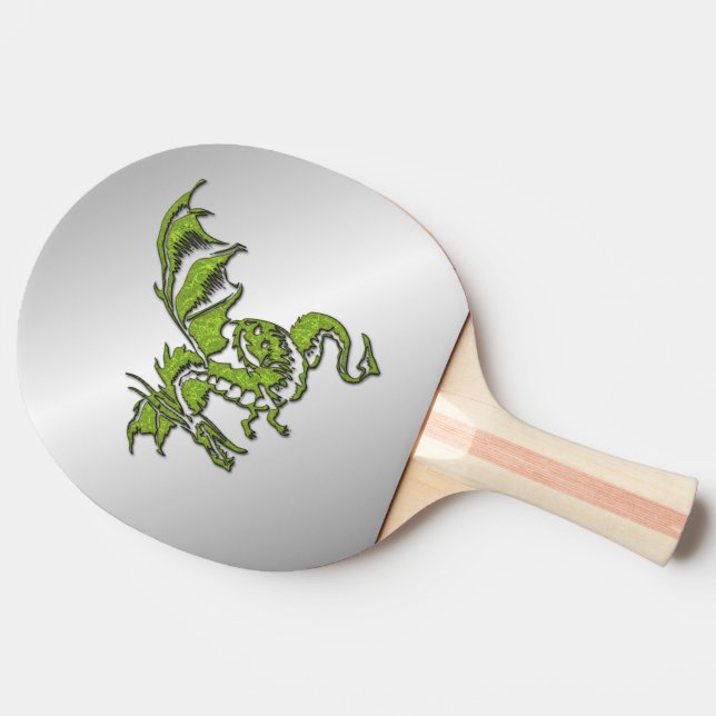 Green Dragon on Silver Ping Pong Paddle (Side)