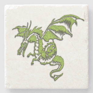Green Dragon on Silver Stone Coaster