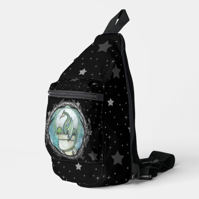 Green Dragon on Starry Background Sling Bag (Right Corner)