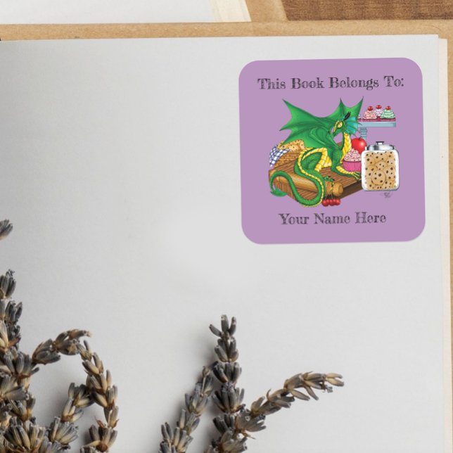 Green Dragon Pastry Chef Bookplate Square Sticker (Creator Uploaded)