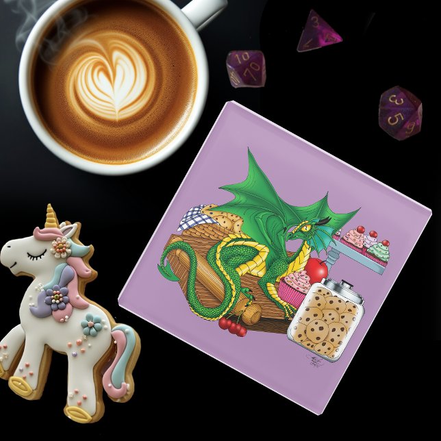 Green Dragon Pastry Chef Glass Coaster (Creator Uploaded)