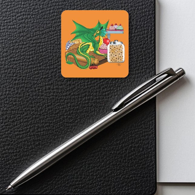 Green Dragon Pastry Chef Square Sticker (Creator Uploaded)