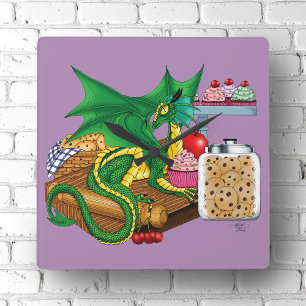 Green Dragon Pastry Chef Square Wall Clock