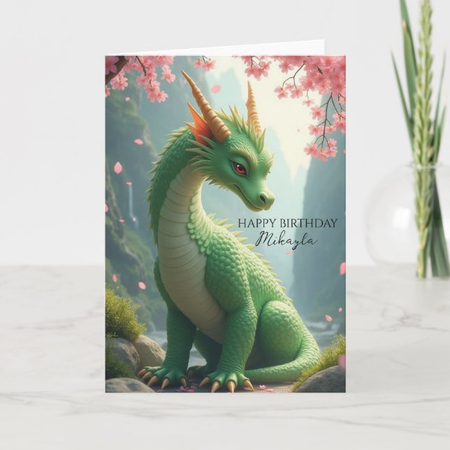 Green Dragon Personalised Birthday Card (Front)