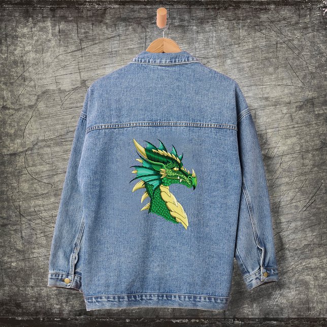 Green Dragon Portrait Denim Jacket (Creator Uploaded)