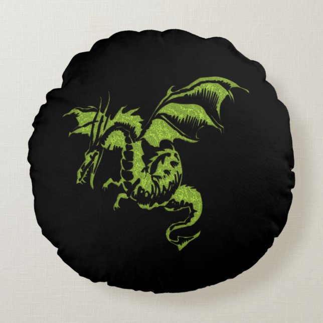 Green Dragon Round Cushion (Front)