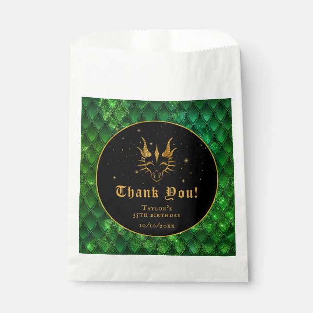 Green Dragon Scales Gold Birthday Thank You Favour Bags (Front)