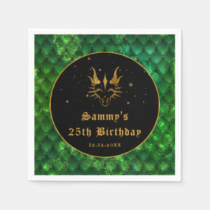 Green Dragon Scales Gold Faux Glitter Birthday Napkin