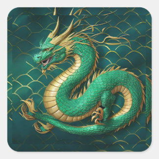 Green Dragon Square Sticker
