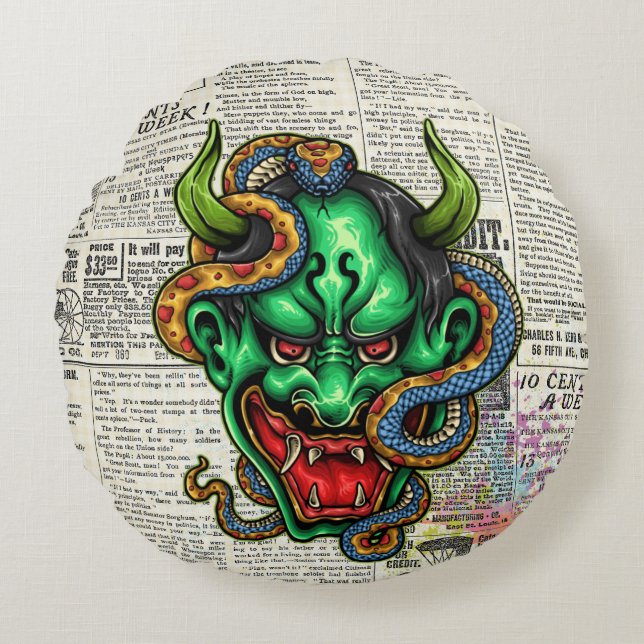 Green Dragon Tattoo   Round Cushion (Front)