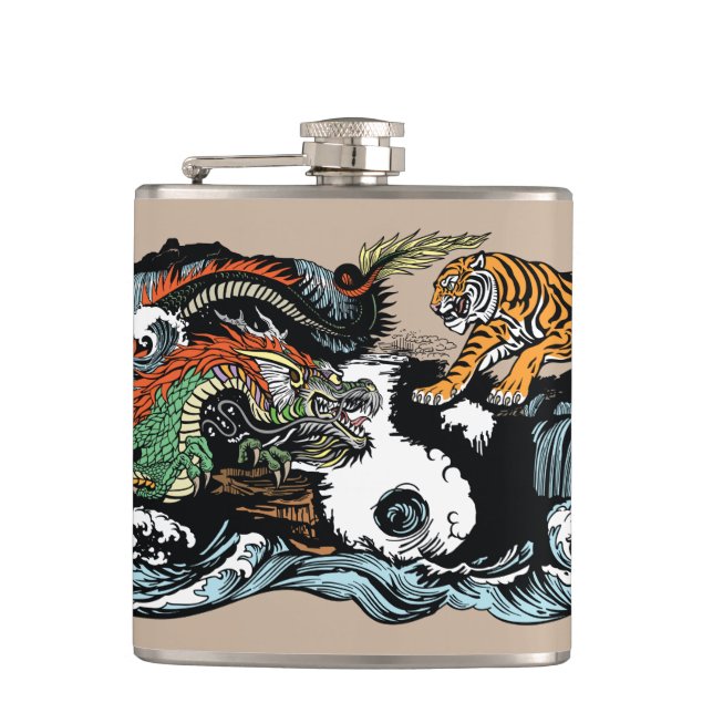 Green Dragon versus Tiger Hip Flask (Front)