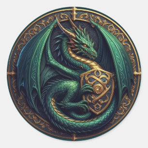Green Dragon w/ Shield Classic Round Sticker
