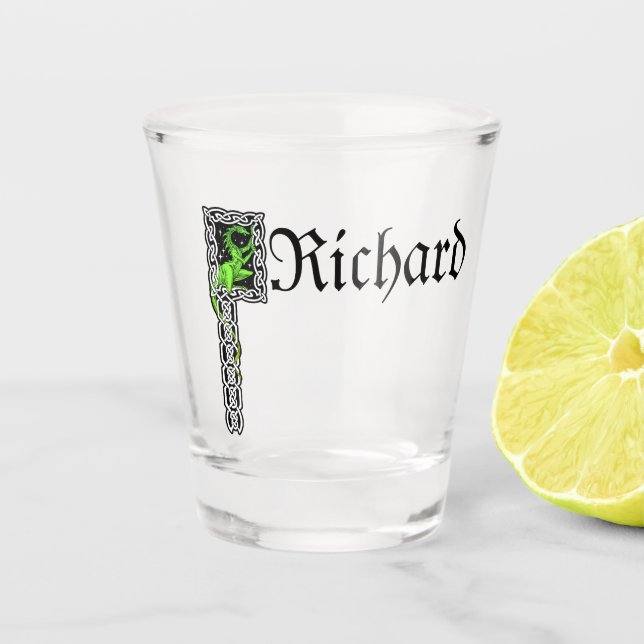 Green Dragon With Celtic Border Personalised Shot Glass (Front)
