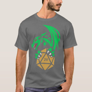 Green Dragon with D20 Dice Tabletop RPG Gaming T-Shirt