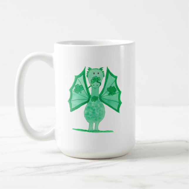Green Dragon With Shamrocks Coffee Mug (Left)