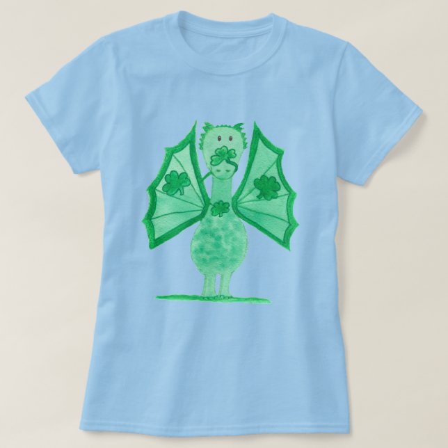 Green Dragon With Shamrocks T-Shirt (Design Front)