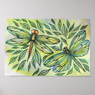 Green Dragonflies Dragonfly Lovers Poster