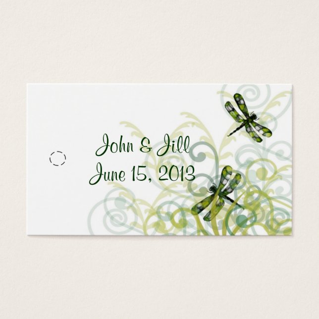 Green Dragonflies Wedding Favour Tag (Front)