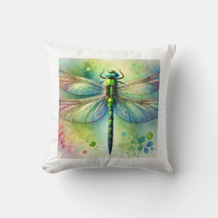 Green Dragonfly 220924AREF143 - Watercolor Cushion