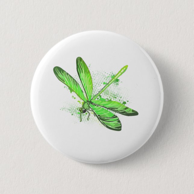 Green Dragonfly  6 Cm Round Badge (Front)