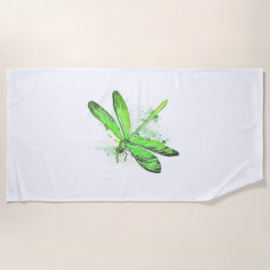 Green Dragonfly Beach Towel