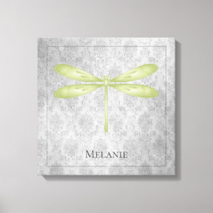 Green Dragonfly Damask Canvas Print