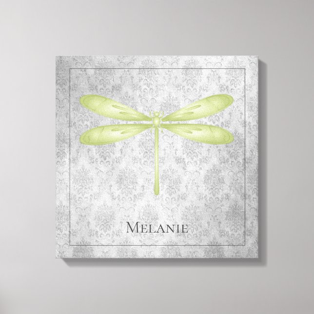 Green Dragonfly Damask Canvas Print (Front)