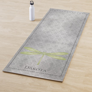 Green Dragonfly Damask Yoga Mat