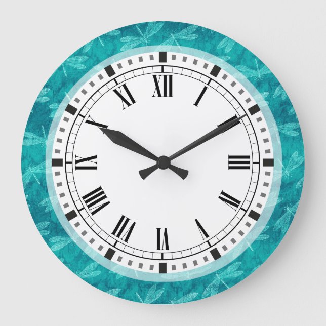 Green Dragonfly Dance Large Clock (Front)