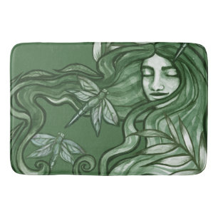 Green Dragonfly Goddess Art Dragonflies            Bath Mat