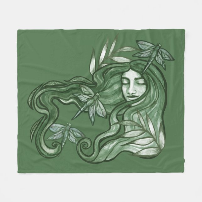 Green Dragonfly Goddess Art Dragonflies            Fleece Blanket (Front (Horizontal))