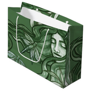 Green Dragonfly Goddess Art Dragonflies Large Gift Bag