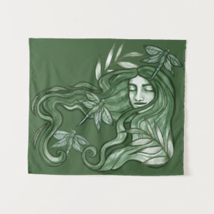 Green Dragonfly Goddess Art Dragonflies Tapestry