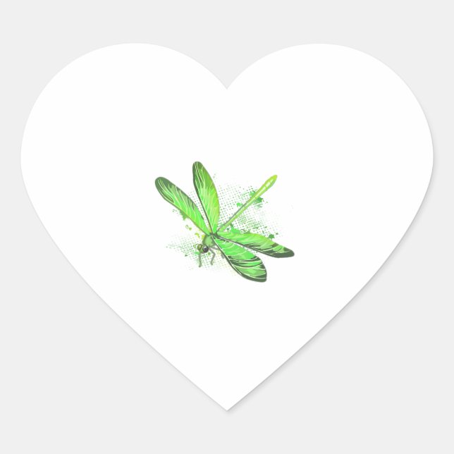 Green Dragonfly  Heart Sticker (Front)