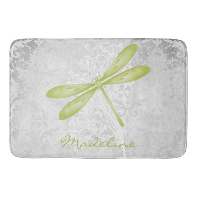 Green Dragonfly Personalised Bath Mat (Front)