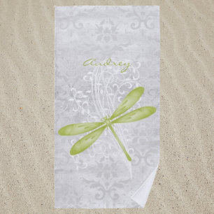Green Dragonfly Personalised Beach Towel
