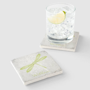 Green Dragonfly Personalised Stone Coaster