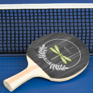Green Dragonfly Rustic Ping Pong Paddle