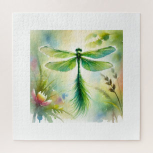 Green Dragonfly Tail 171024AREF145 - Watercolor Jigsaw Puzzle