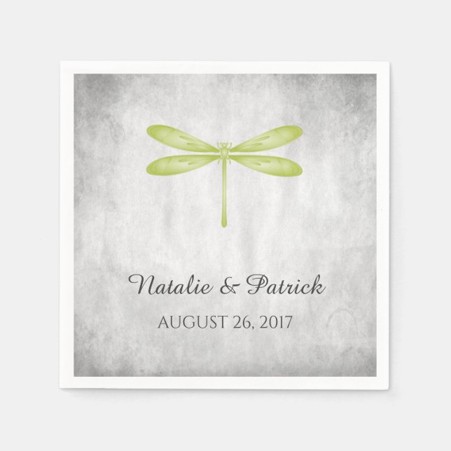 Green Dragonfly Wedding Paper Napkins (Front)