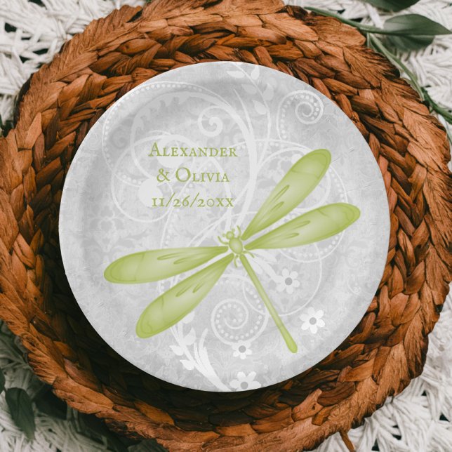 Green Dragonfly Wedding Paper Plate (Green Dragonfly Wedding Paper Plate)