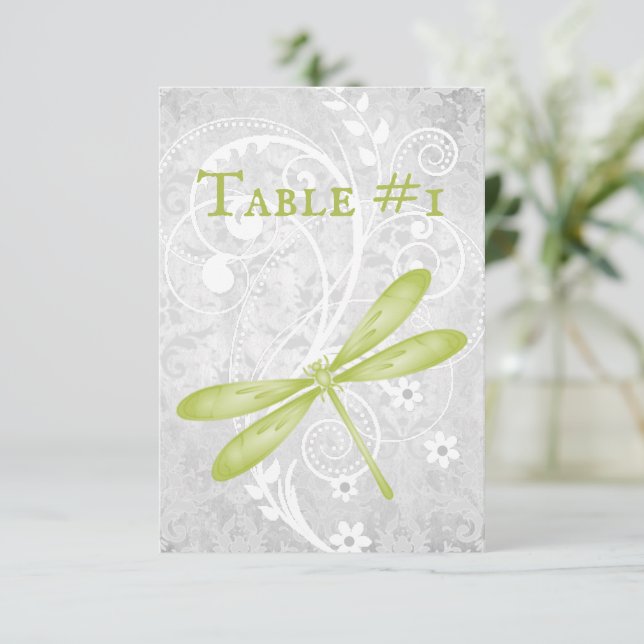 Green Dragonfly Wedding Reception Table Card (Standing Front)