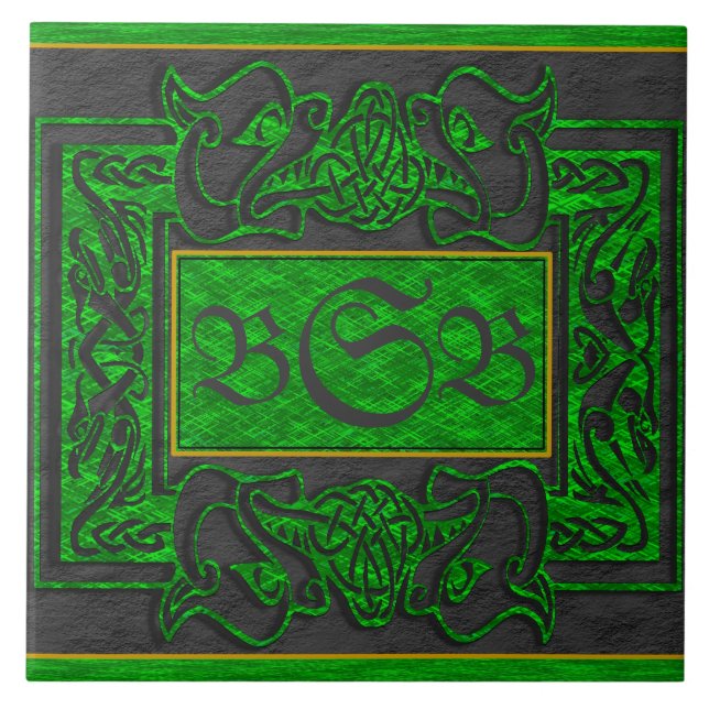 "Green Dragons Breath" 3 Initial Monogram Tile (Front)