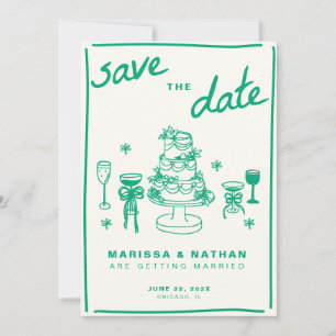 Green Drawn Together Wedding Save The Date